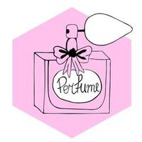 single element is beautiful square perfume bottle with bow and spray bottle, in vintage style. vector