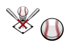Baseball baze, ball and bat emblem vector