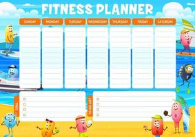 Fitness planner schedule with vitamins on beach vector