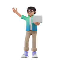 Boy Explain With Notebook Pose 3D Illustrations png