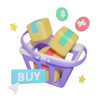 cesta de compras ilustrações 3d de comércio eletrônico png