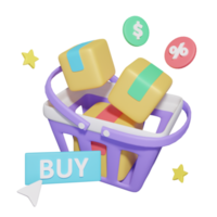 Warenkorb E-Commerce 3D-Illustrationen png