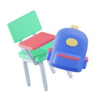 chaise et sac éducation illustrations 3d png