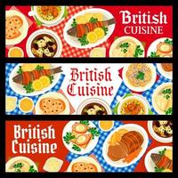 banners de vector de comidas de restaurante de cocina británica