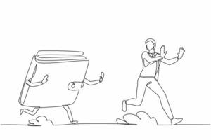 Continuous one line drawing stressed businessman being chased by wallet. Losing money, spending, pay, wasteful, gone money. Minimalist metaphor concept. Single line design vector graphic illustration