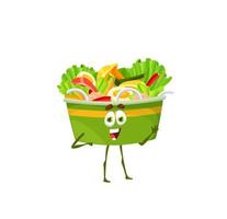 Cartoon caesar salad box character, fresh food vector