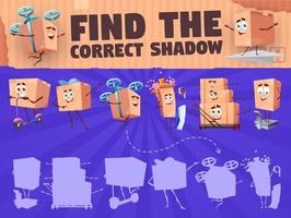 Find the correct shadow of cartoon package boxes vector