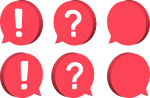 3d style of exclamation question mark and empty inside the different colors chat bubble png