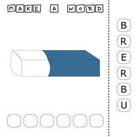 Alphabet logic for preschool kid.  Collect the word rubber from scattered letters vector
