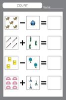 juego educativo para niños, niños. . juego de aprendizaje de matemáticas, juego de conteo. ilustración vectorial para imprimir, página vector