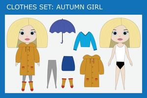 WebA set of clothes for a little beautiful girl in the fall vector