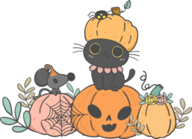 gato gatinho fofo de halloween em doodle de animal de desenho animado de fantasia png