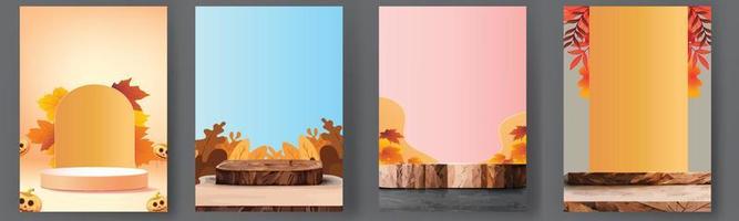 podium stage autumn season paper art colorful for show banner sale vector illus