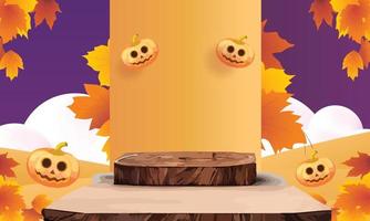 podium stage autumn halloween season paper art colorful for show banner sale vector illustation pumpkin