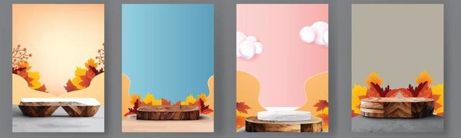 podium stage autumn season paper art colorful for show banner sale vector illus