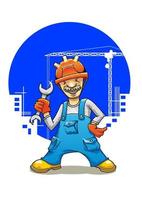 Funny smiling builder character vector