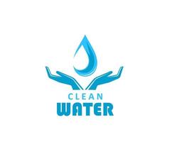 Clean water icon with woman hands and blue drop vector