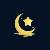 elegant crescent moon and star logo design vector