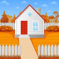 Vector illustration of Mountain landscape with family house in fall season