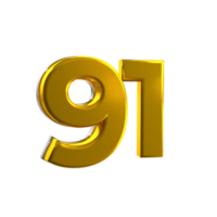 Mental yellow 91 3D Number png