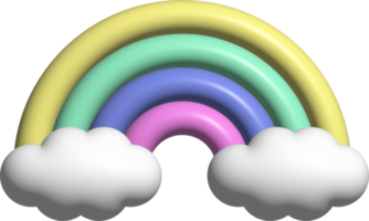 lindo arcoíris hinchado de colores en 3d con decoración de nubes png