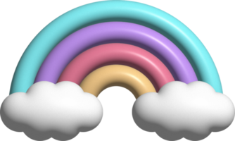 lindo arcoíris hinchado de colores en 3d con decoración de nubes png