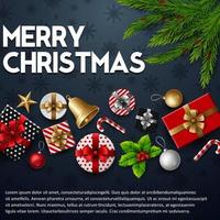 Christmas red background with christmas elements vector