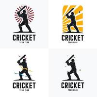 Set of Cricket player silhouette logo design vector