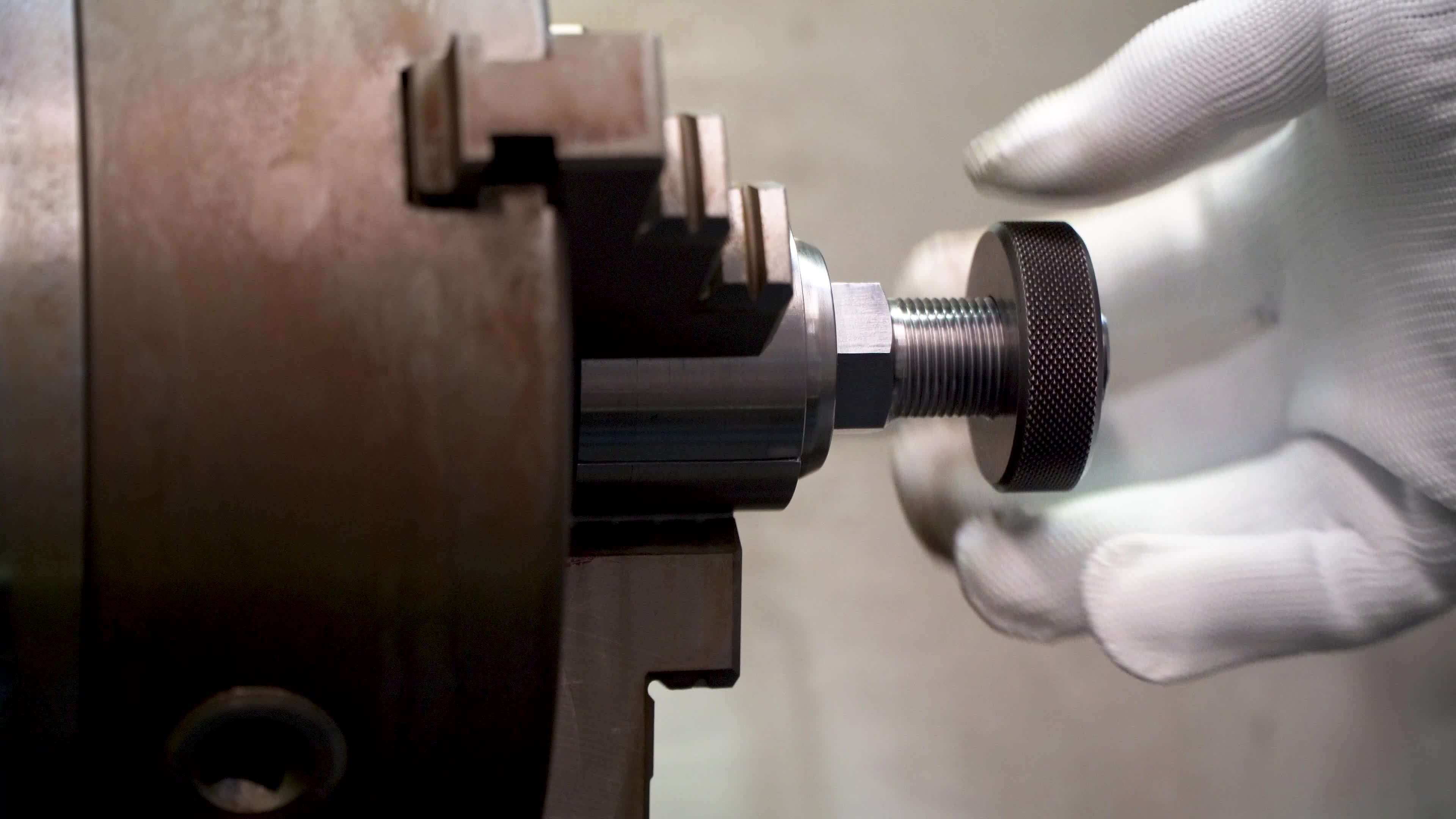 mechanic threads ring gauge on a CNC lathe. 11154829 Stock Video at