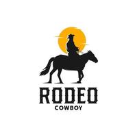 logotipo retro de rodeo con silueta de jinete de caballo vaquero vector