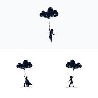 diseño de logotipo de globos de nube de tenencias para niños vector