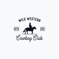 Vintage Retro Cowboy Riding Horse Silhouette logo design illustration vector
