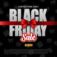 Vector illustration of Black Friday sale banner with different gift boxes and black ribbon