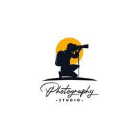 Photographer retro logo design, cameraman symbol vector