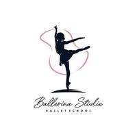 Ballerina with ribbon logo design template vector