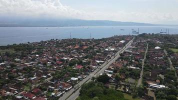 Aerial view of Gilimanuk Village near port and Bali Ocean Indonesia video