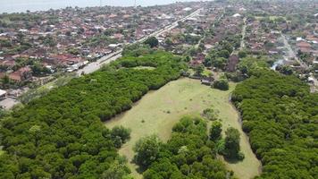 Aerial view of Gilimanuk Village near port and Bali Ocean Indonesia video