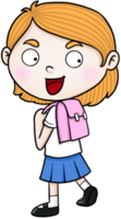 garota estudante de desenho animado sorriso colorido