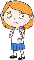 menina estudante de desenho animado triste colorido png