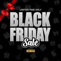 Vector illustration of Black Friday sale banner with different gift boxes and black ribbon