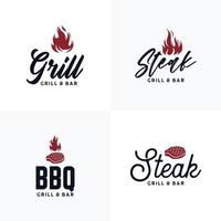 Collection of Barbecue and Steakhouse logo set vector