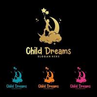 Kids dream on the moon logo design vector