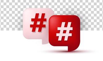 unique realistic red hashtag search link symbol 3d design isolated on vector