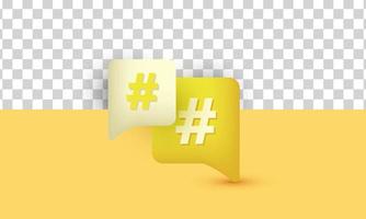 símbolo de enlace de búsqueda de hashtag amarillo realista único diseño 3d aislado en vector