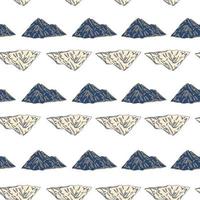 Mountain peak engraved seamless pattern. Vintage rock landscape in hand drawn style. vector