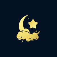 elegant crescent moon and star logo design vector