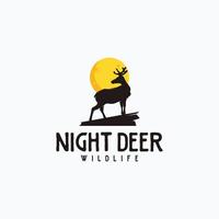 ciervo nocturno con vector de diseño de logotipo de símbolo de luna