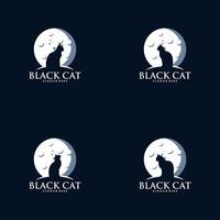 conjunto de gato en el diseño del logotipo de la luna vector