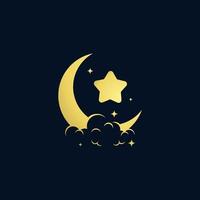elegant crescent moon and star logo design vector