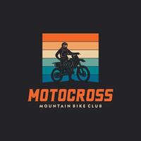 Motocross with sunset background vintage retro. T-shirt print design vector